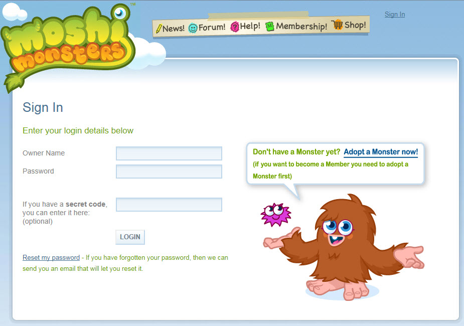 Moshi monsters sign up